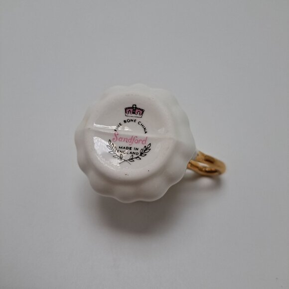 Vintage Sandford Fine Bone China Mini Creamer & Sugar Bowl Set Floral Gold Trim - Picture 2 of 13